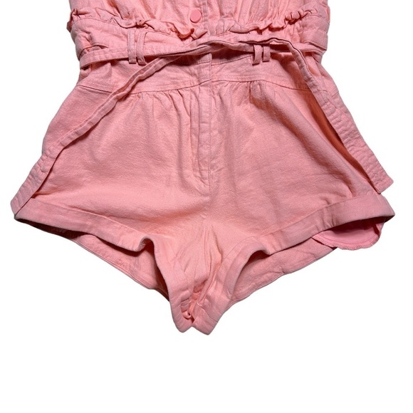 For Love & Lemons Pink Millie Linen Blend Romper in Mango US XS - Picture 3 of 9